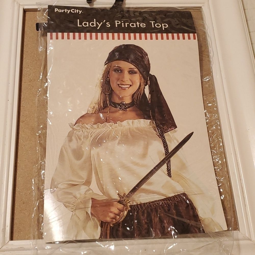 Pirate Ivory Off-Shoulder Top Tattered Bell Sleeves Renaissance Medium